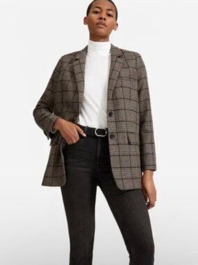 Everlane The Oversized Wool Blazer in Chocolate Houndstooth Windowpane Size 2